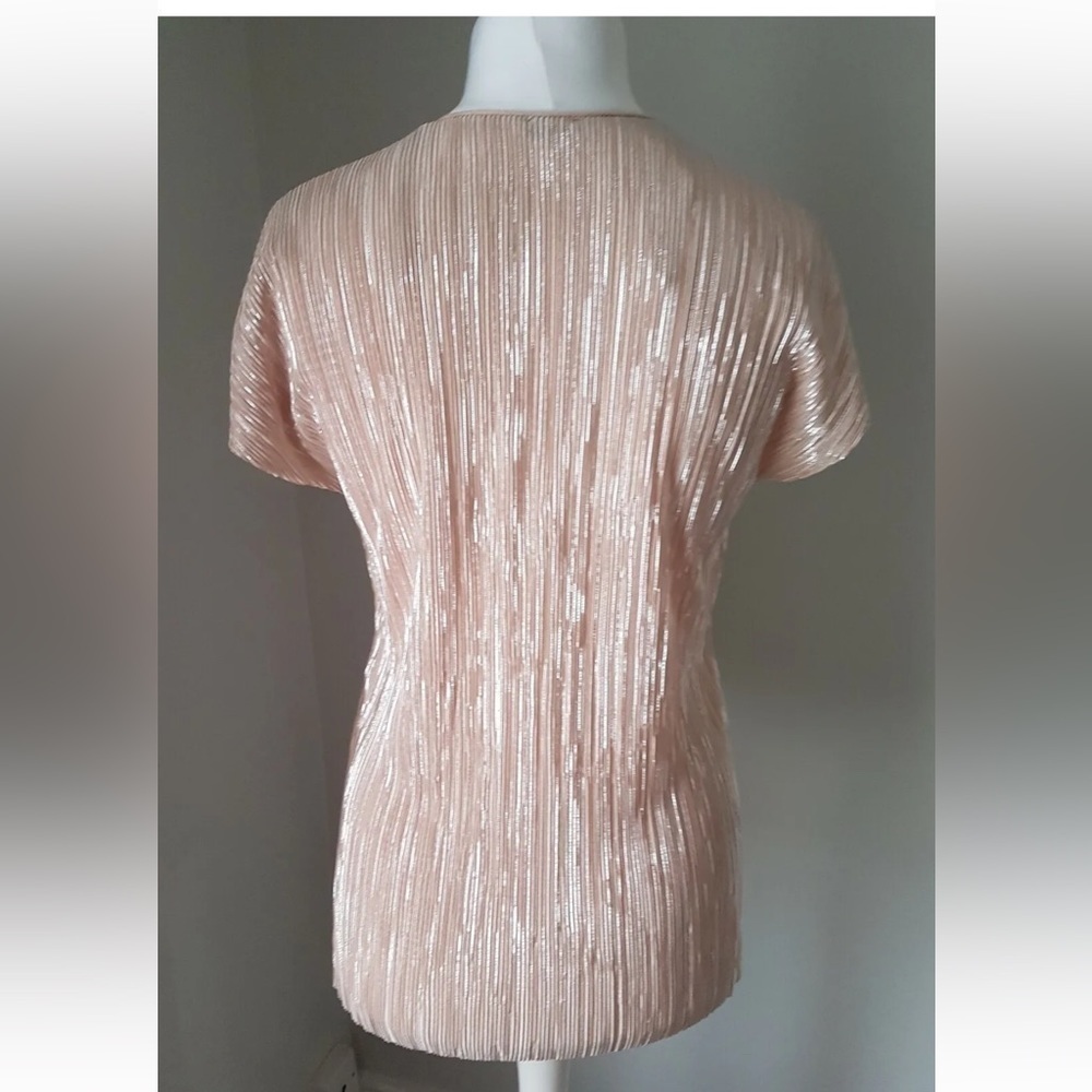 Zara Silver Metallic Pleated Short Sleeve V Neck Top Blouse Size L - Picture 5 of 10